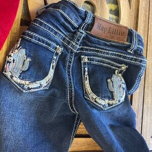 May Lillie Western Like New Sequin Cactus Pockets Classic Denim Jeans Size 6